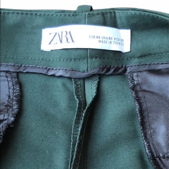 Zara Forest Green Mid Rise High Low Hemline Trouser Pants Size 8 - Picture 6 of 16